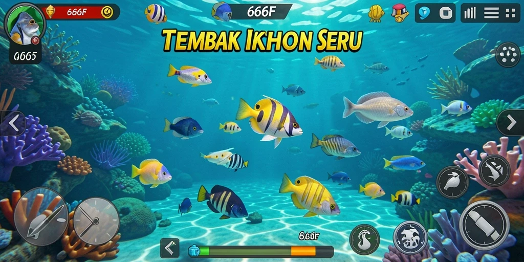 Screenshot menampilkan aksi menembak ikan yang seru di 666F.