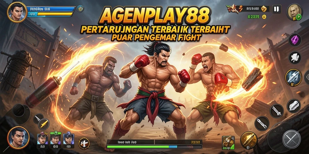 Screenshot gameplay AGENPLAY88 menunjukkan pertarungan seru antar karakter.