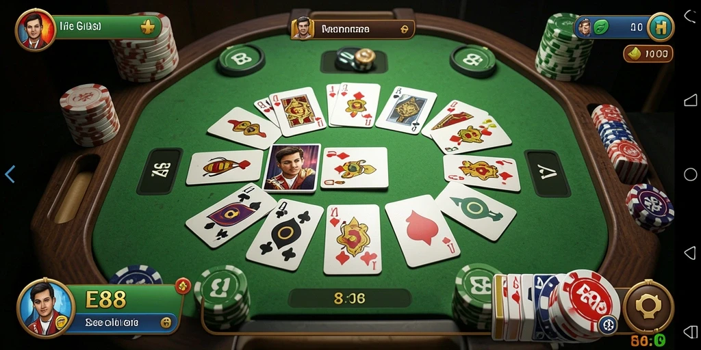 Tampilan gameplay seru dalam E88 dengan domino yang berwarna-warni.