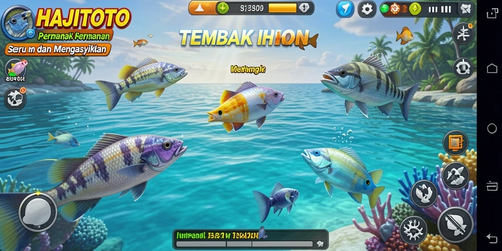 Screenshot gameplay HAJITOTO menampilkan aksi menembak ikan yang seru.