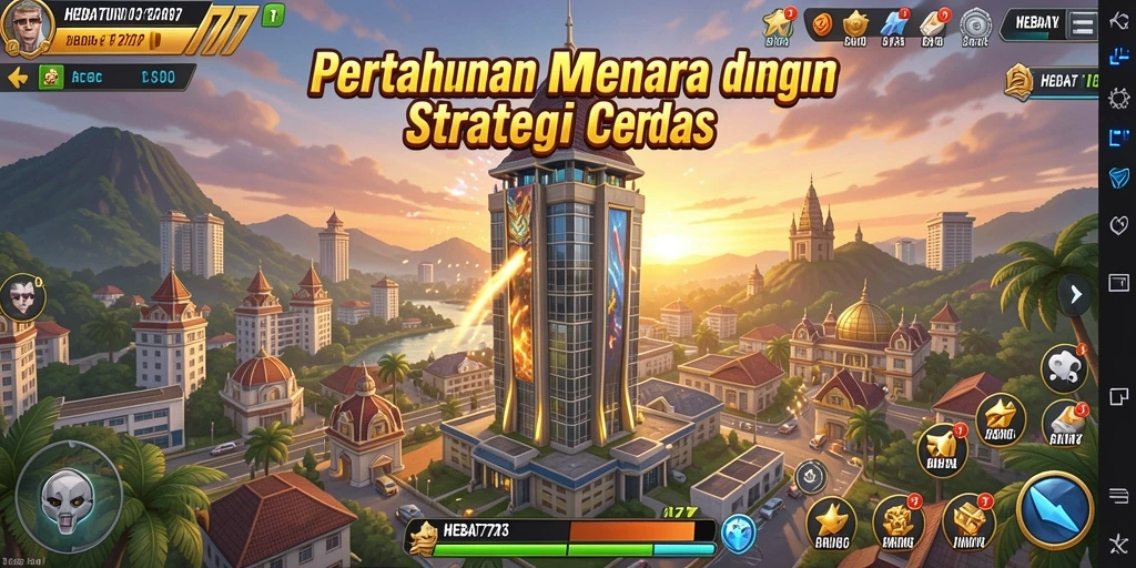 Tangkapan layar HEBAT777 menunjukkan aksi menara melawan gelombang musuh.