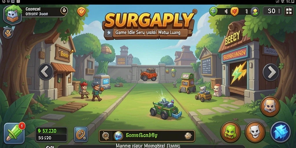 Screenshot SURGAPLY menunjukkan gameplay Idle yang menarik dan penuh warna.